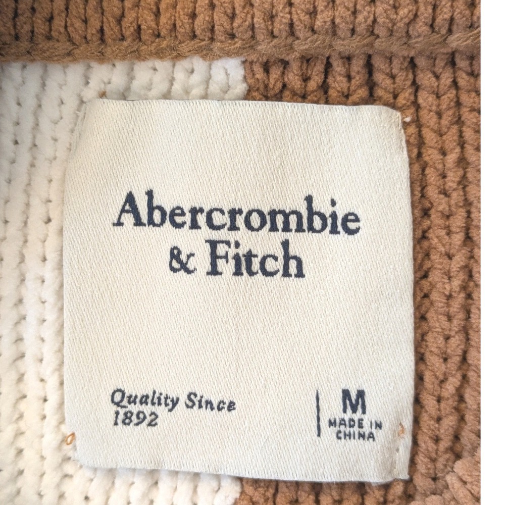 Abercrombie Fitch Colorblock Knit Sweater Women M Cream Brown Crew Neck Chenille - Picture 3 of 6